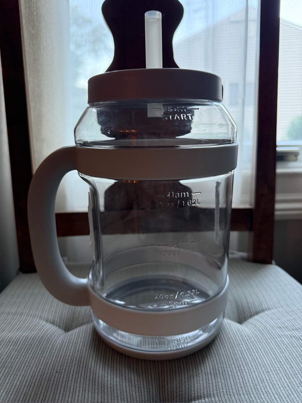 Reduce 80 oz Water Day Desktop Mug Clear Hydration Jar gray Handle & Straw NWT
